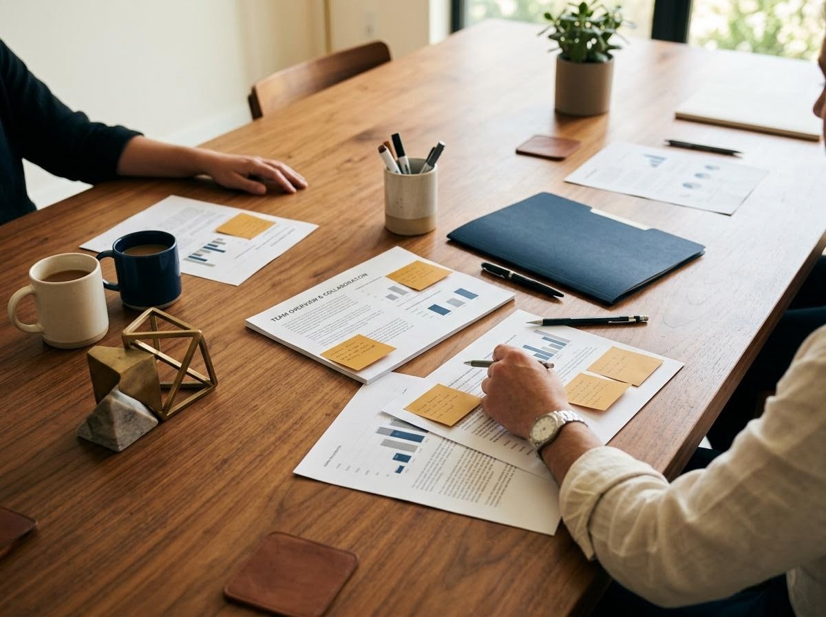 リサーチデスクで資料を確認する編集者